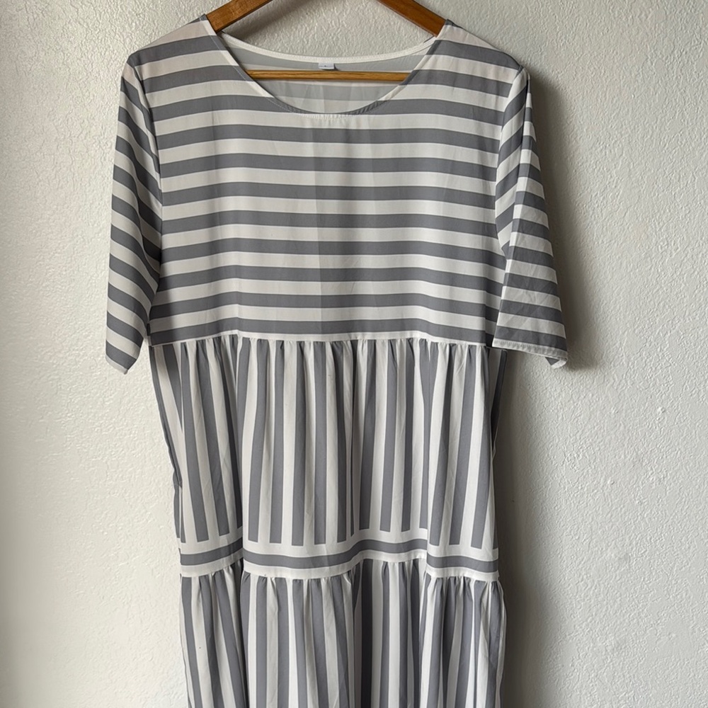 Striped Tiered Dress - Picture 1 of 7